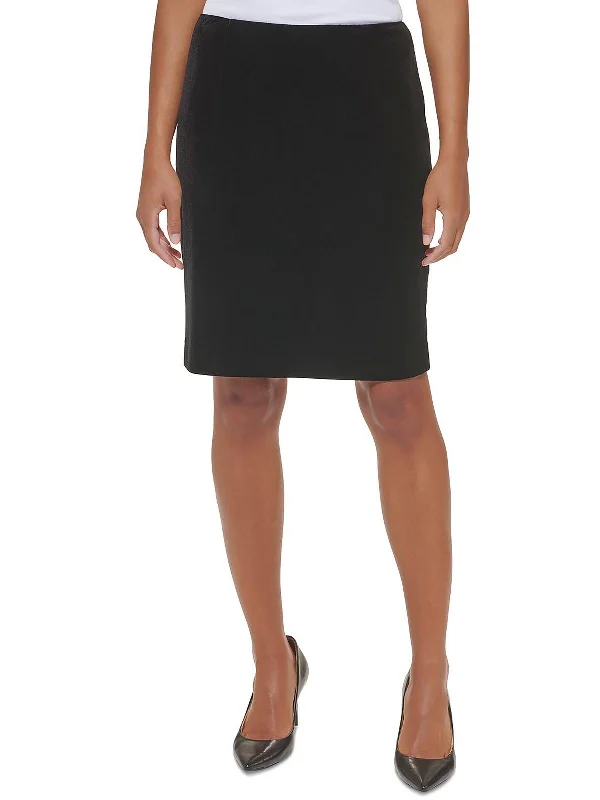 Petites Womens Velvet Above Knee Pencil Skirt