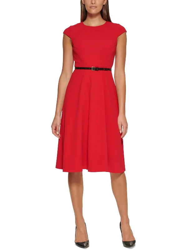 Womens Cap Sleeves Midi Wear to Work Dress