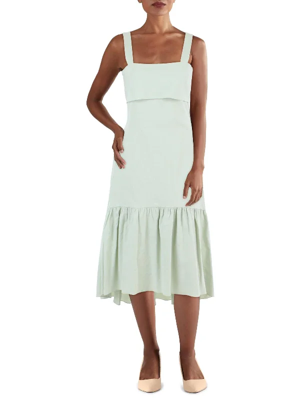 Womens Linen Midi Fit & Flare Dress