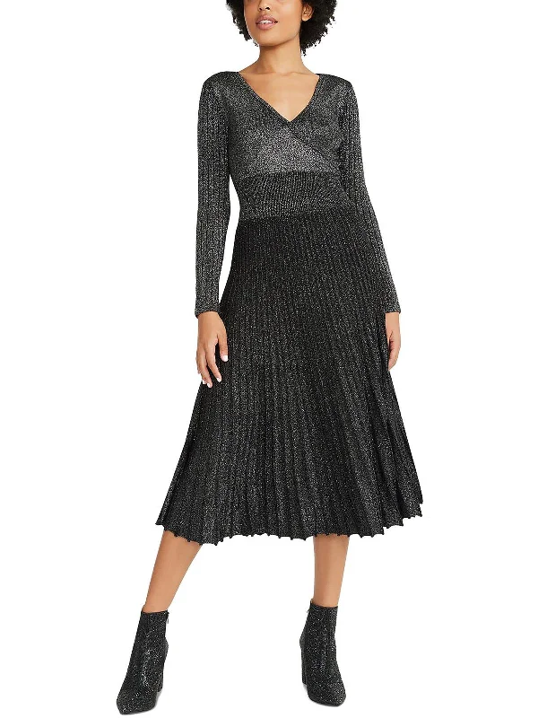 Womens Metallic Midi Sweaterdress