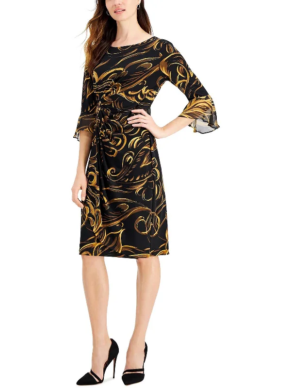 Womens Printed Midi Shift Dress