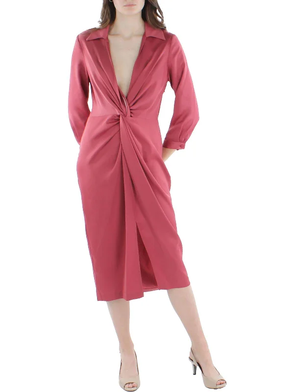 Womens Satin Midi Wrap Dress