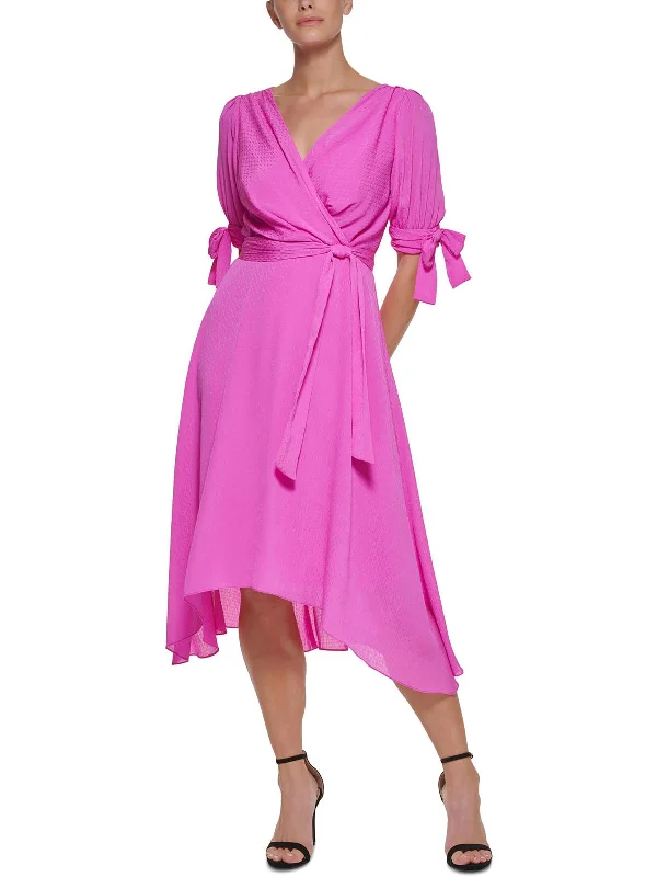 Womens Surplice Midi Wrap Dress