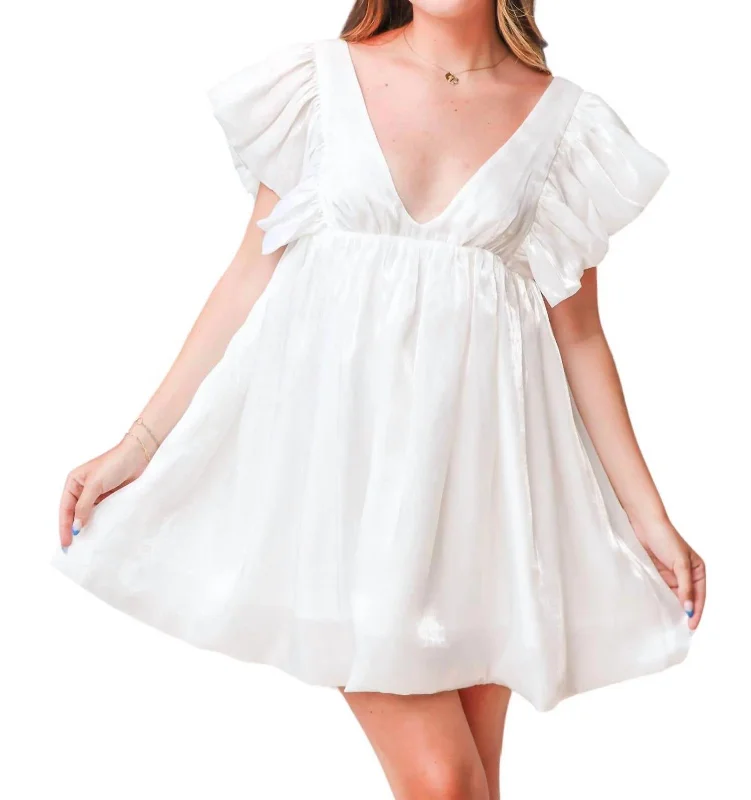 All Eyes On Me Baby Doll Mini Dres In White