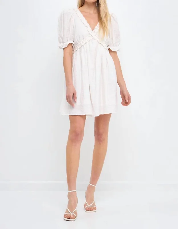 Double Ruffled Band Mini Dress In White