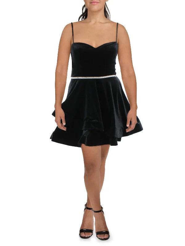 Juniors Womens Cocktail Mini Fit & Flare Dress