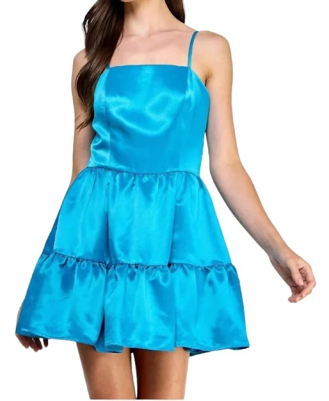 Voluminous Tiered Mini Dress In Vivid Blue