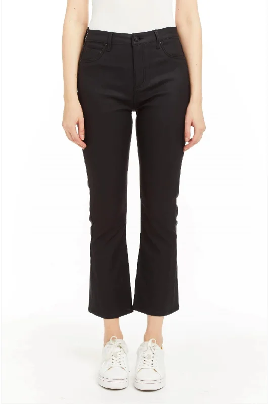 High Rise Coated Cropped Flare Denim In Black