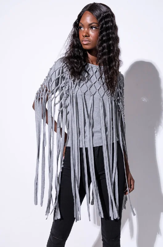 OFF THE TABLE FRINGE DETAIL T SHIRT GREY