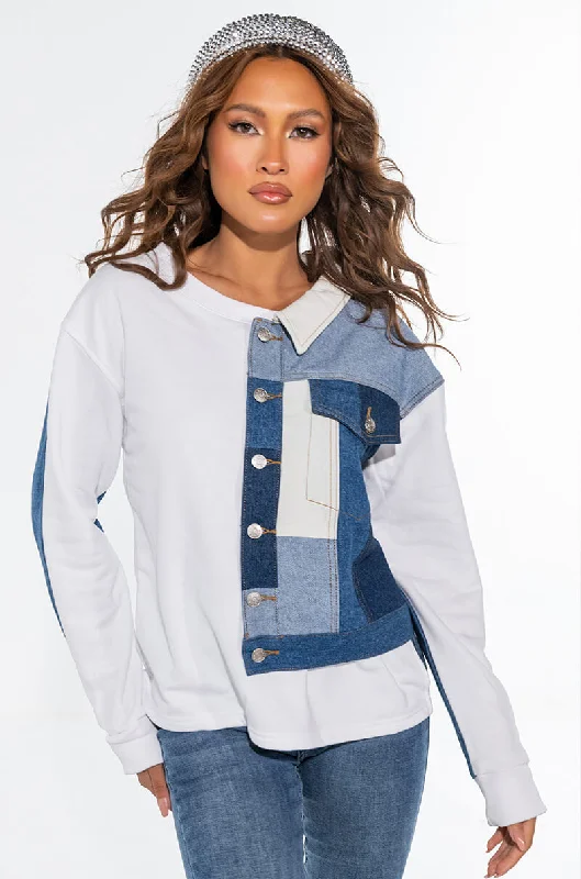 PATCHWORK DENIM SWEATSHIRT