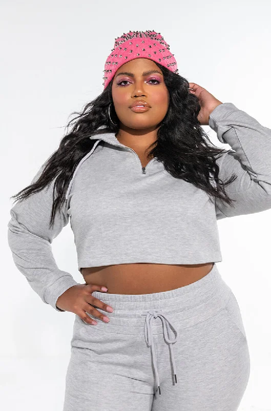 PLUS COMFY CROP SWEATSHIRT HEATHER GREY