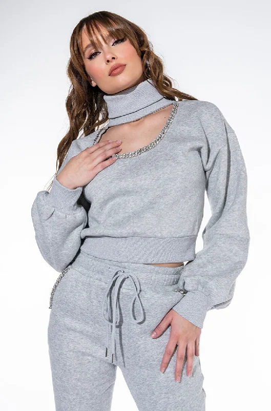 THE RICHEST OF ALL PAVE CHAIN SWEATSHIRT HEATHER GREY