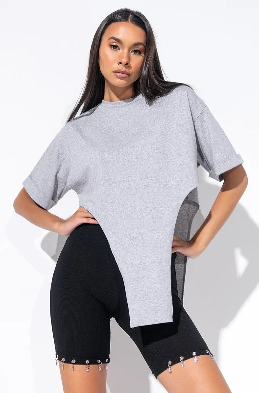 UNTHINKABLE T SHIRT WITH IRREGULAR HEM HEATHER GREY