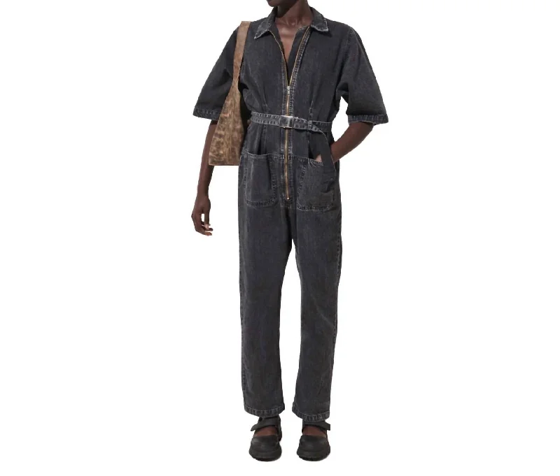 Drill Jumpsuit In Grey Denim