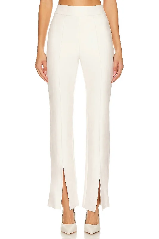 Faux Suede Split Front Pants In Bone