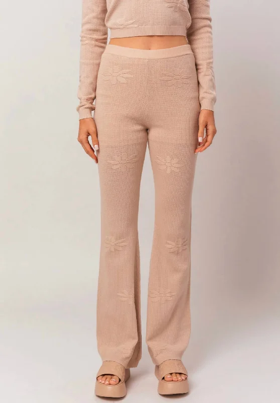 Flower Detail Sweater Pants In Taupe