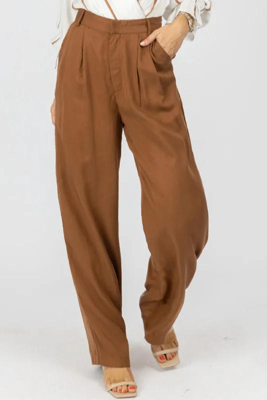 High Waisted Wide Leg Trousers In Brown