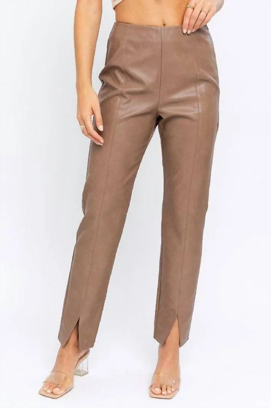 New York Minute Pleather Pants In Brown