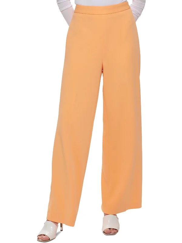 Petites Womens Solid Knit Wide Leg Pants