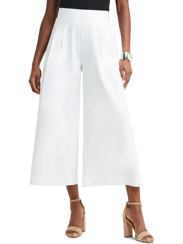 Womens Crop Cotton Wide Leg Pants