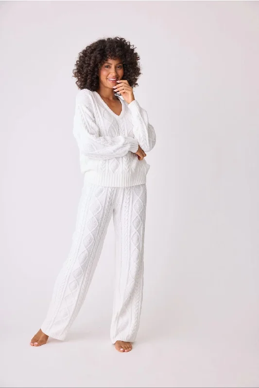 Cable Crew Long Sleeve and Pants Lounge Set In Ivory