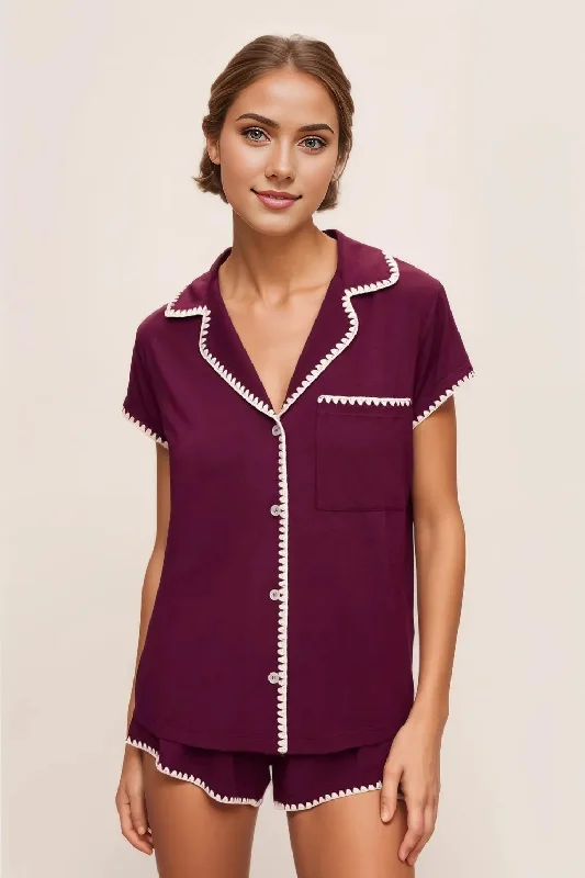 Frida Shortie PJ Set in Plum/Ivory