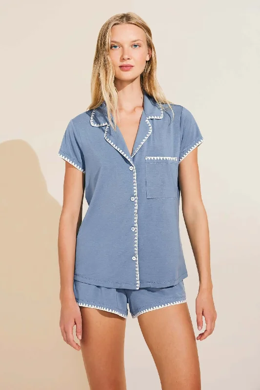 Frida Shortie PJ Set in Wedgewood Blue/Ivory