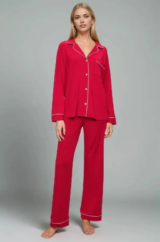 Gisele Long PJ Set in Haute Red/Ivory