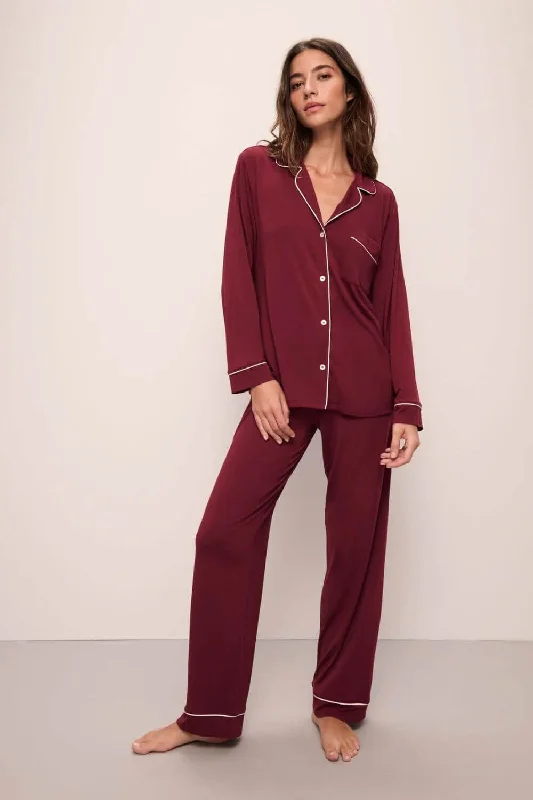 Gisele Long PJ Set in Cabernet/Ivory