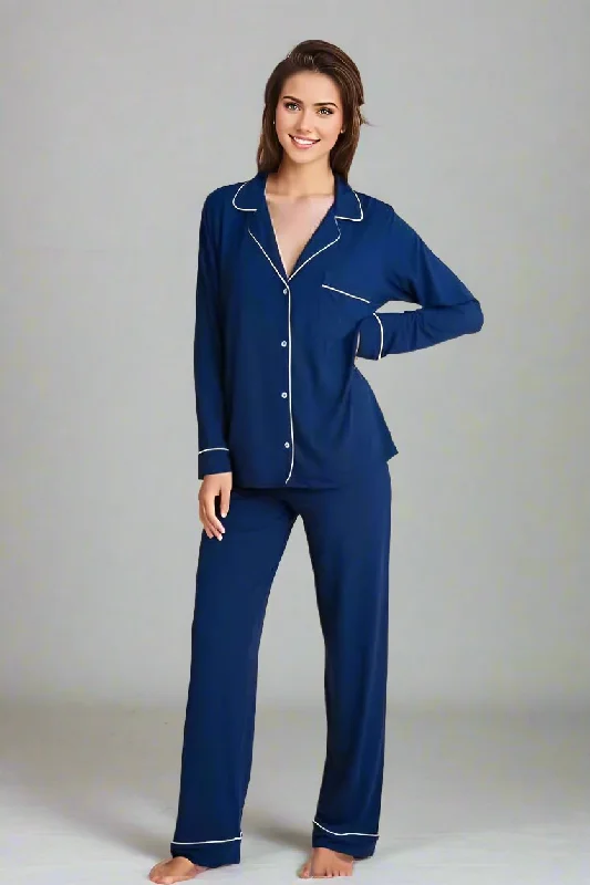 Gisele Long PJ Set in Navy/Ivory