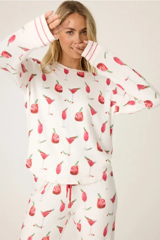 Red Cocktails Long Pajama Set