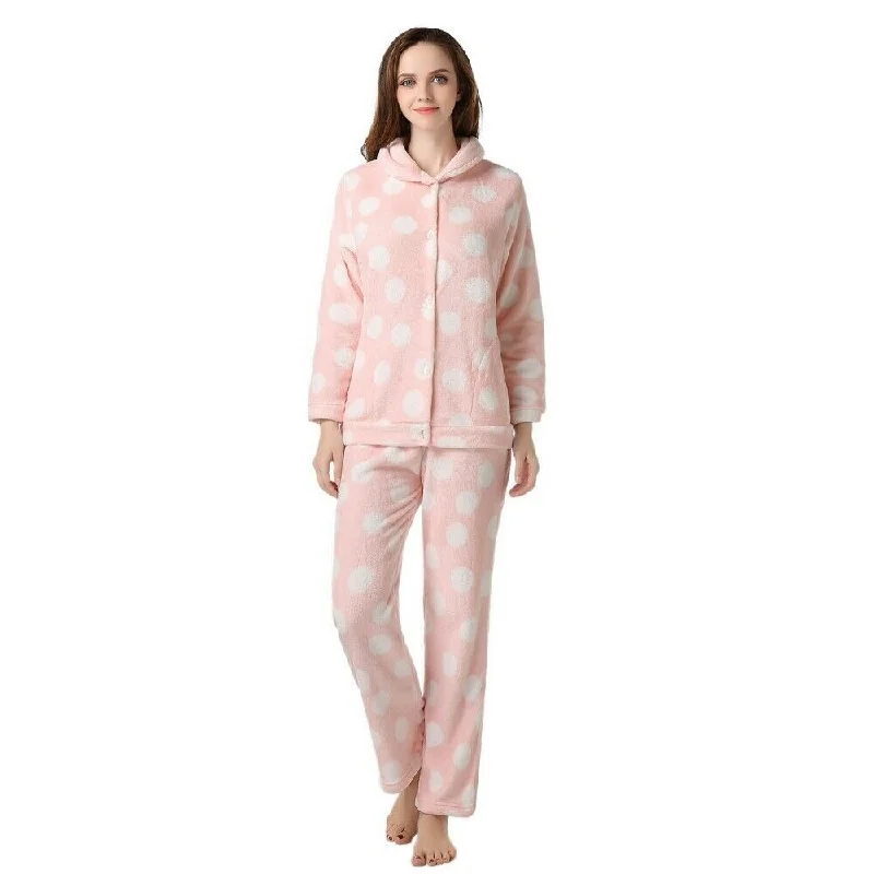 RH Women's Pajama Set Polka Soft Fleece Two-Piece Set Loungewear Sleep RHW2497