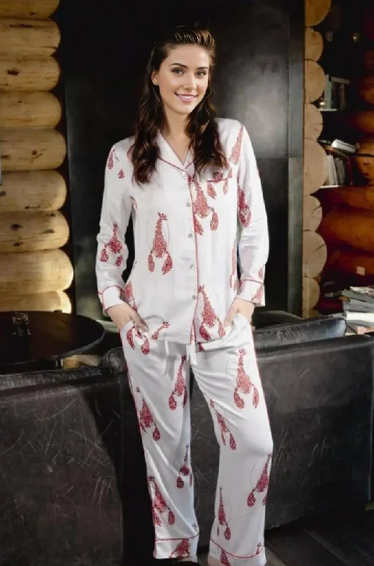 Silky Long Pajamas with Lobster Print