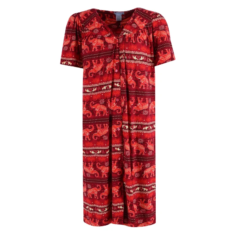 Women's Elephant Print Button Down Duster Gown