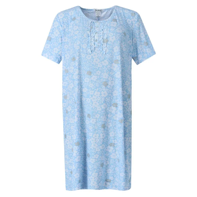 Women's Plus Size Flower Henley Short Sleeve Sleep Gown