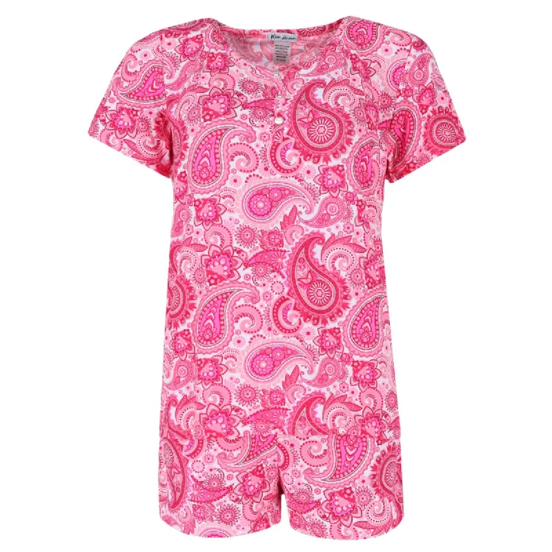 Women's Plus Size Paisley Henley Short Sleeve and Shorts Set