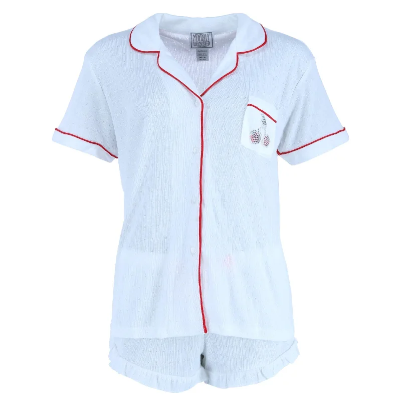 Women's Shorts Pointelle Cherries Notch Pajama Set